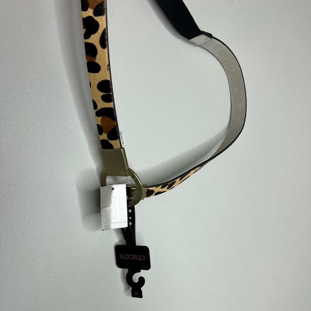 Chico’s 3 size stretch leather calf hair animal print belt with metal fastener. - Picture 6 of 6